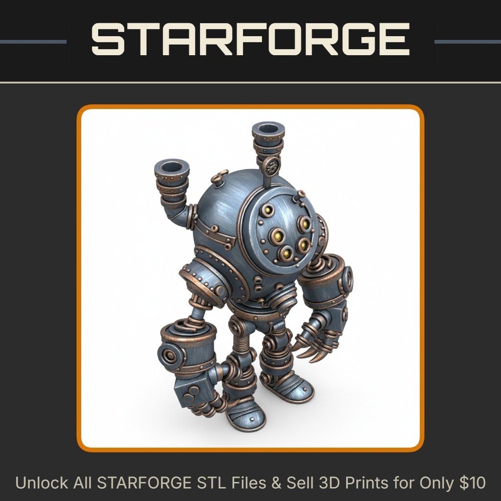 28mm Steampunk Robot With Gears Pipes And Rivets StarForge Kits 3D Print STL File