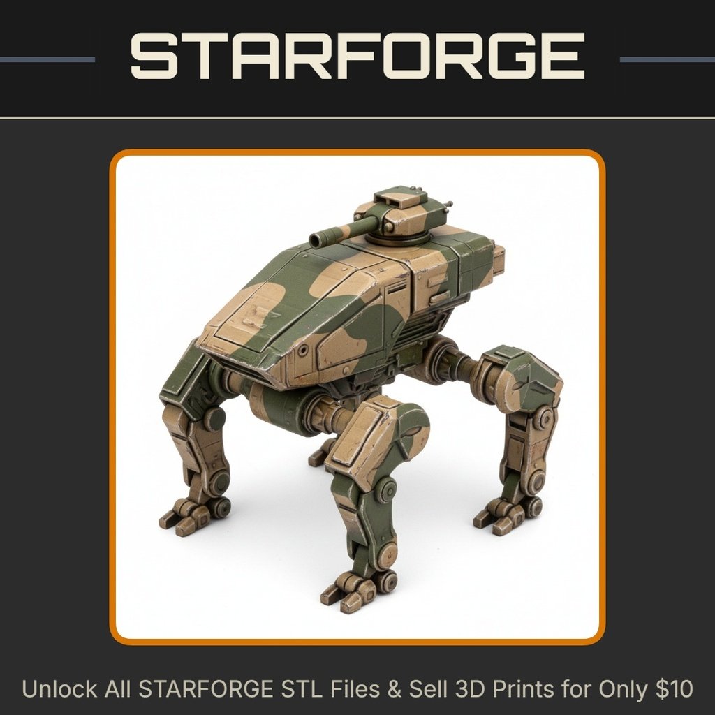 28mm Futuristic Quadrupedal Mech Robot with Articulated Legs and Mounted Cannon StarForge Kits 3D Print STL File