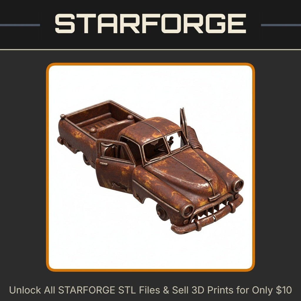 28mm Vintage Rusted Pickup Truck Open Doors Detailed Exterior Design StarForge Kits 3D Print STL File