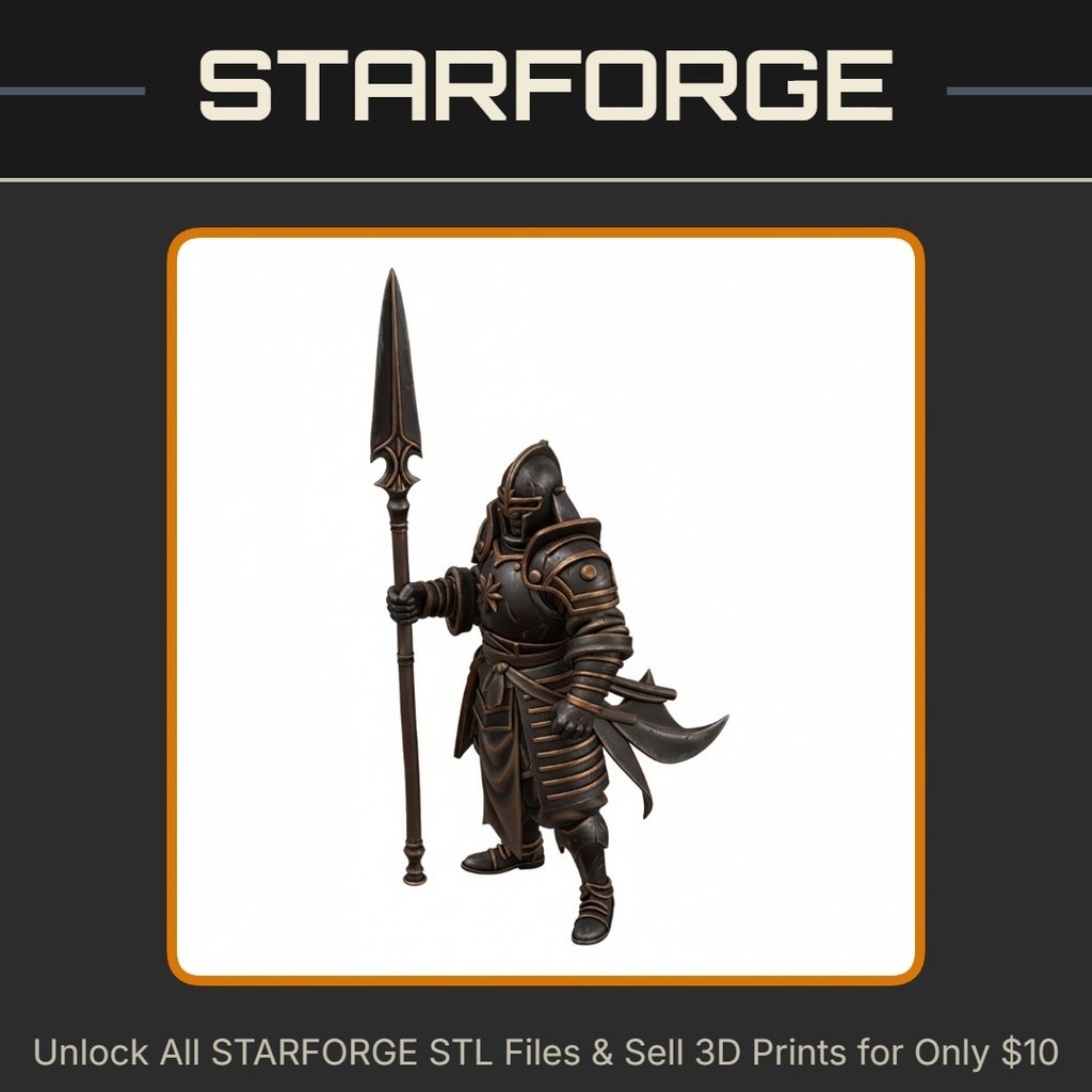 28mm Ancient Warrior with Spear and Ornate Armor Detailing StarForge Kits 3D Print STL File