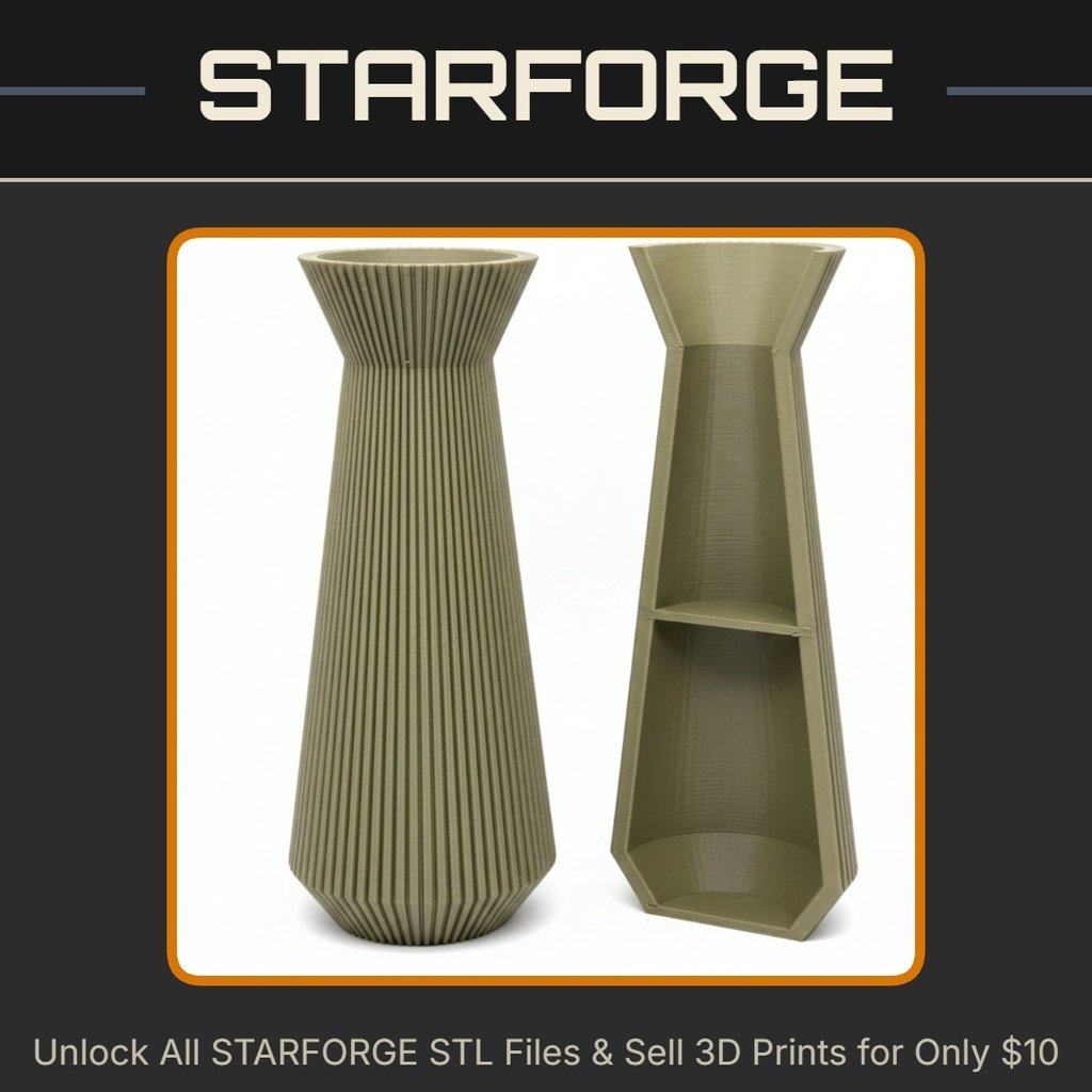 Tall Angular Fluted Vase with Hidden Compartment for Valuables (Requires Pausing During Print) StarForge Kits 3D Print STL File