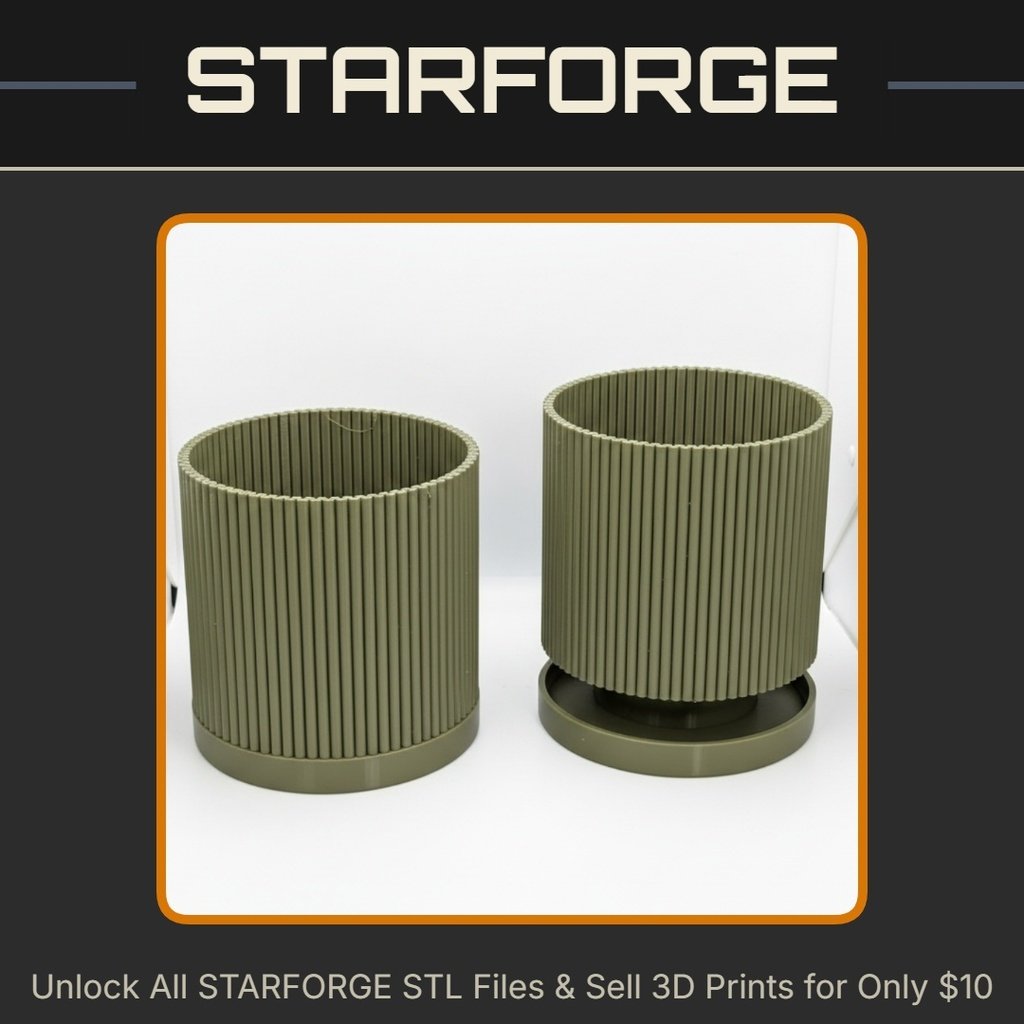 Mid-Century Modern Ribbed Fluted Planter for Indoor Plants StarForge Kits 3D Print STL File