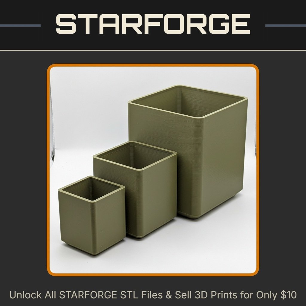 Square Pots Set Designed to Fit Perfectly in 1020 Plant Nursery Tray StarForge Kits 3D Print STL File