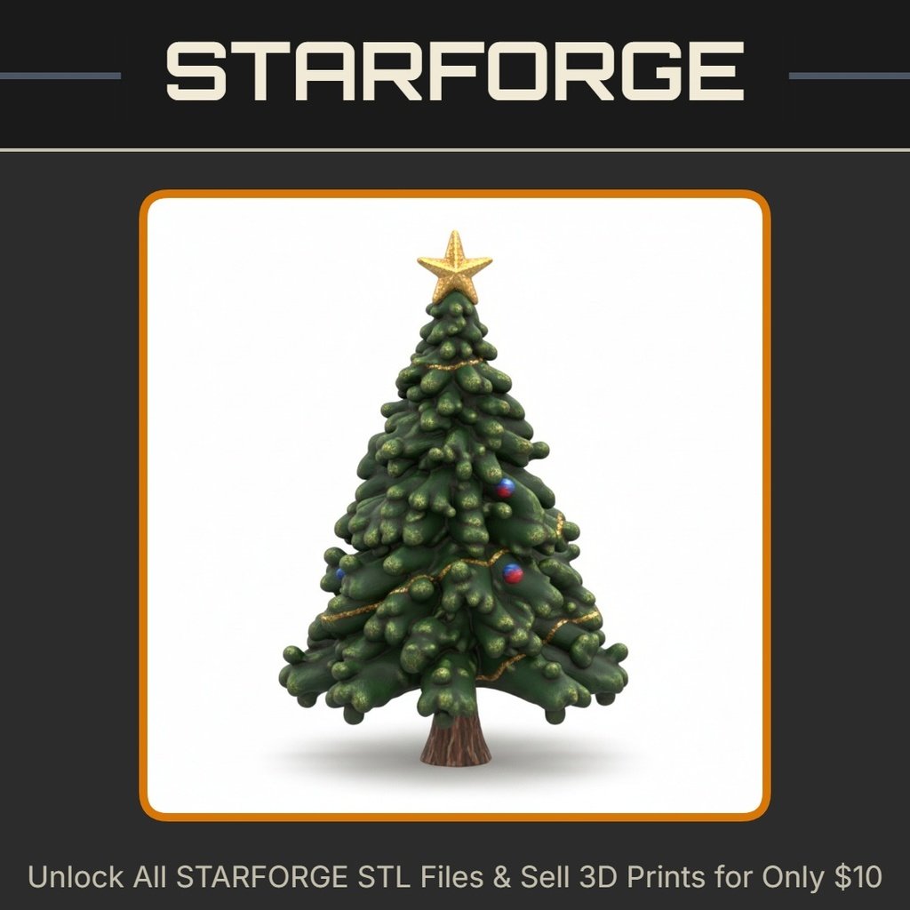 Classic Christmas Tree with Snowy Branches and Star Ornament StarForge Kits 3D Print STL File