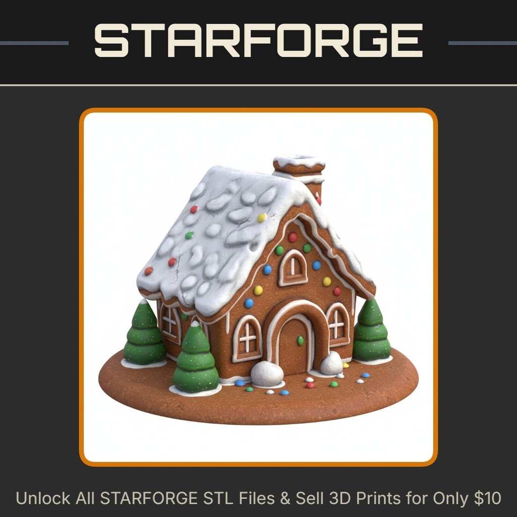 Holiday Decor Snowy Gingerbread Style Cottage for Festive Scenes StarForge Kits 3D Print STL File