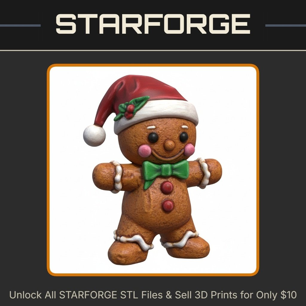 Santa-Themed Gingerbread Man with Bow and Buttons for Christmas Decor StarForge Kits 3D Print STL File