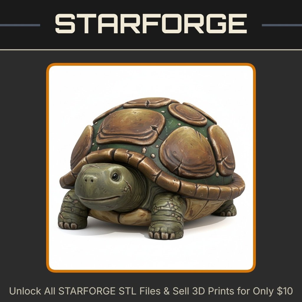 Cute Adorable Cartoon Tortoise Figurine with Textured Shell and Happy Face StarForge Kits 3D Print STL File