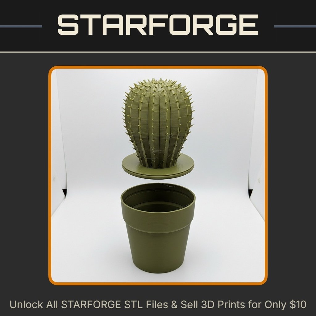 Cute Cactus Plant in Flower Pot Container with Secret Compartment StarForge Kits 3D Print STL File