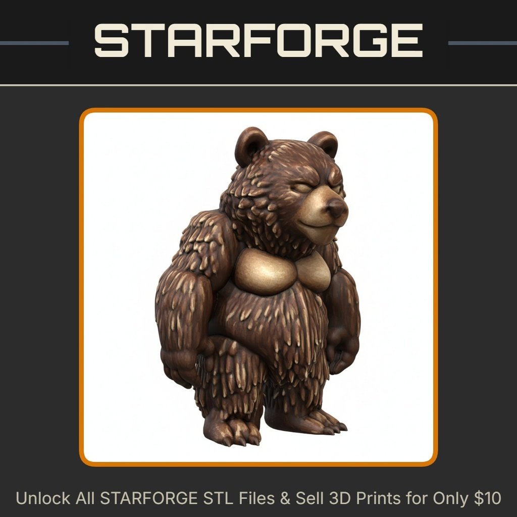 28mm Sci-Fi Cuddly Combat Bear for Lighthearted RPGs StarForge Kits 3D Print STL File