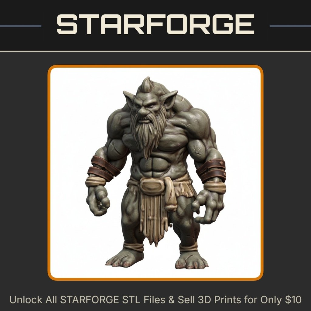 28mm DND Troll Berserker Brute with Large Arms Fantasy Miniature StarForge Kits 3D Print STL File