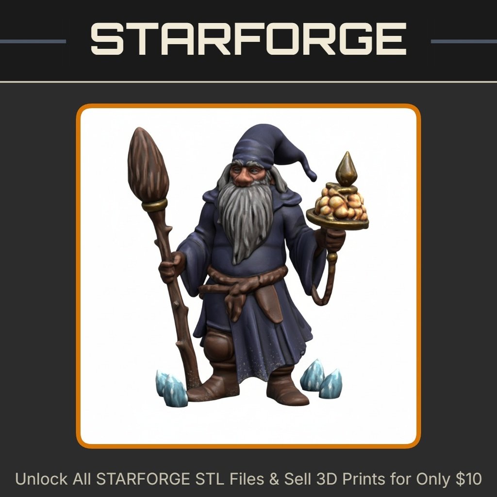 28mm DND Wise Old Wizard with Staff Fantasy Miniature StarForge Kits 3D Print STL File