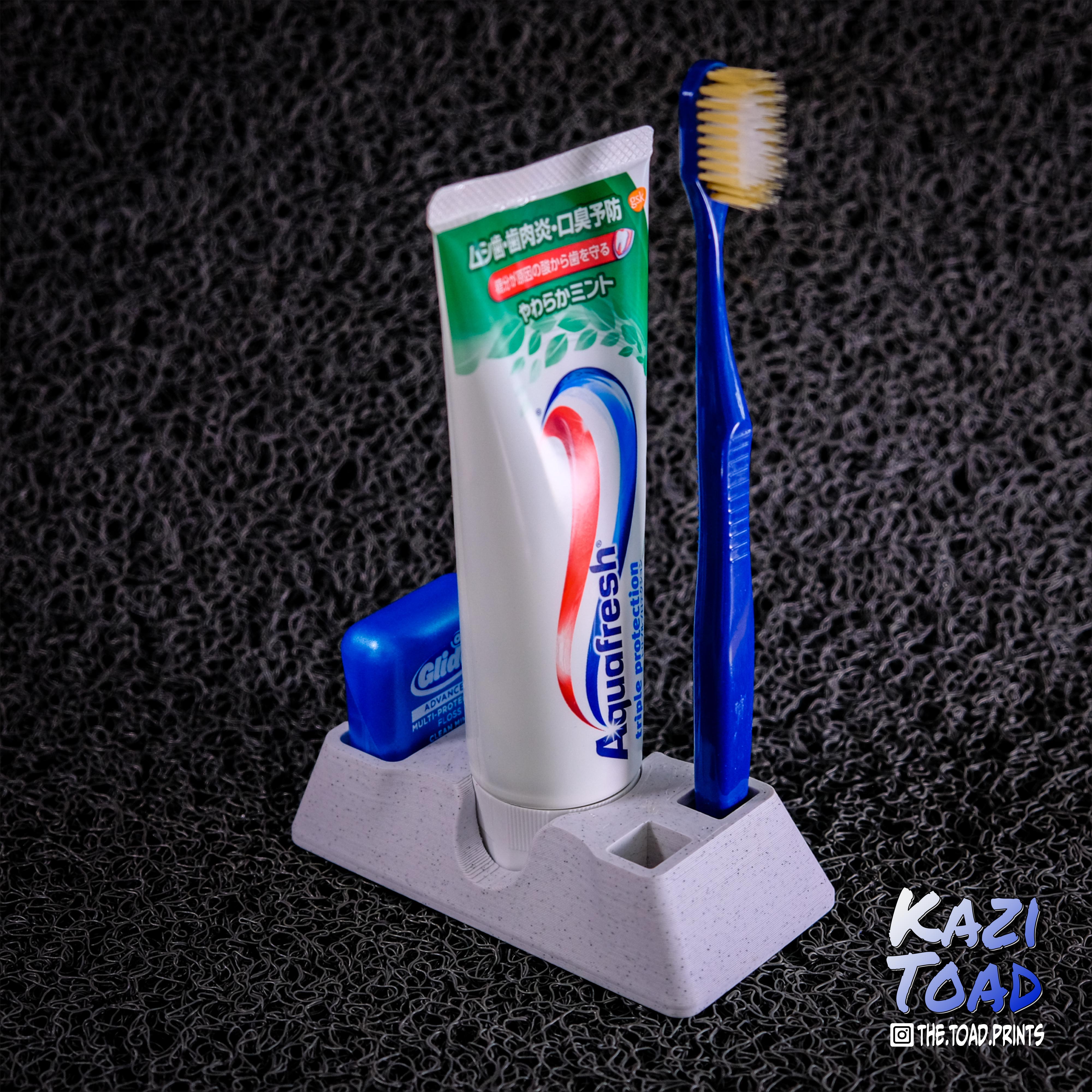 Toothbrush, toothpaste and floss holder