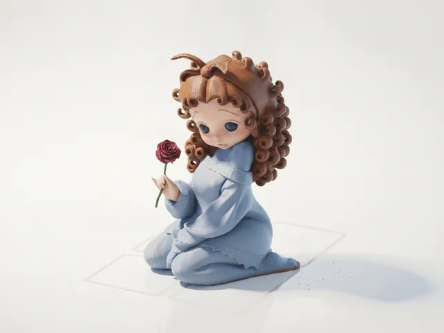 Kneeling Lady With Rose Figurine Female 3D Printable