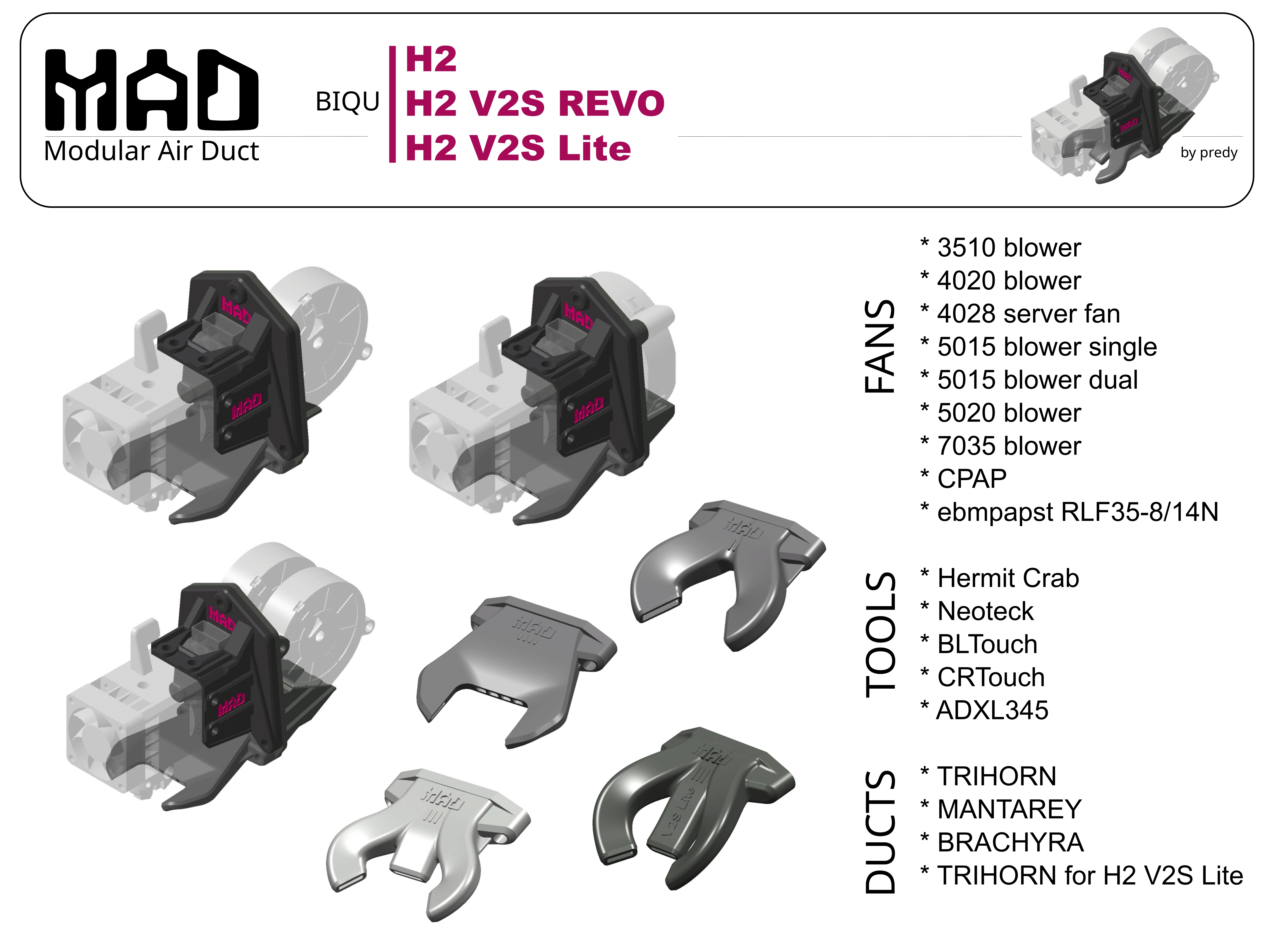 MAD - Modular Air Duct for BIQU H2 / H2 V2S REVO / H2 V2S Lite
