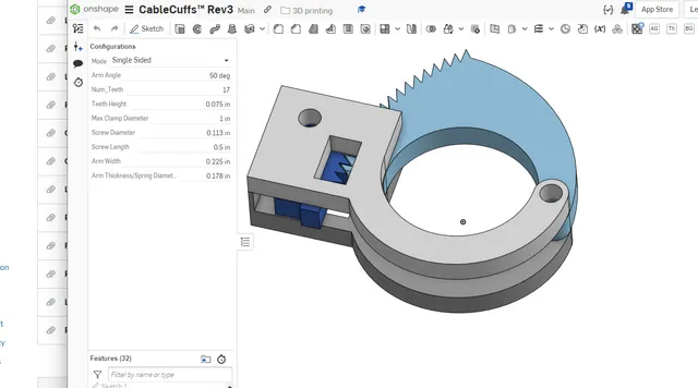 ONSHAPE CONFIGURABLE CableCuffs™ Rev3