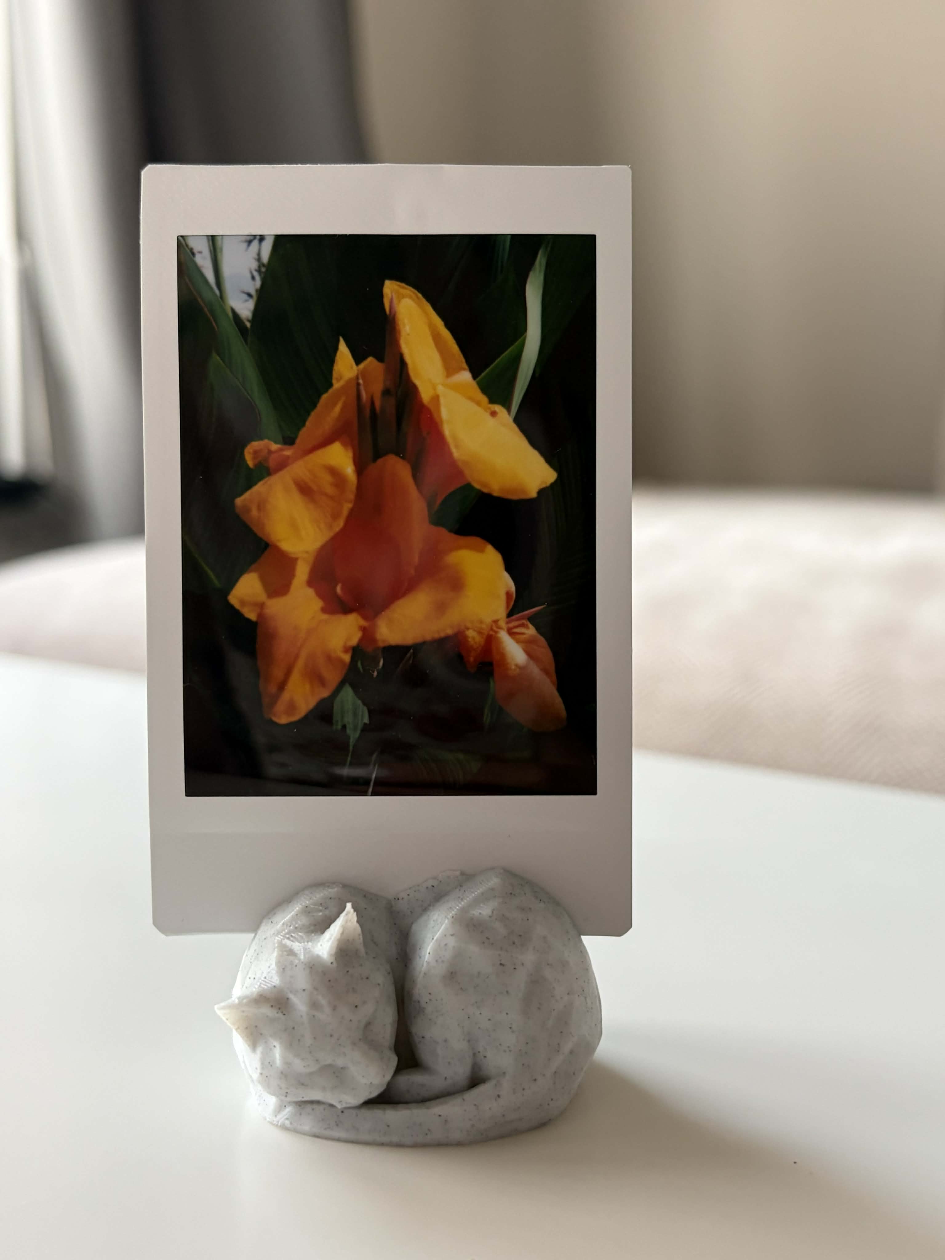 Sleeping cat photo holder low poly