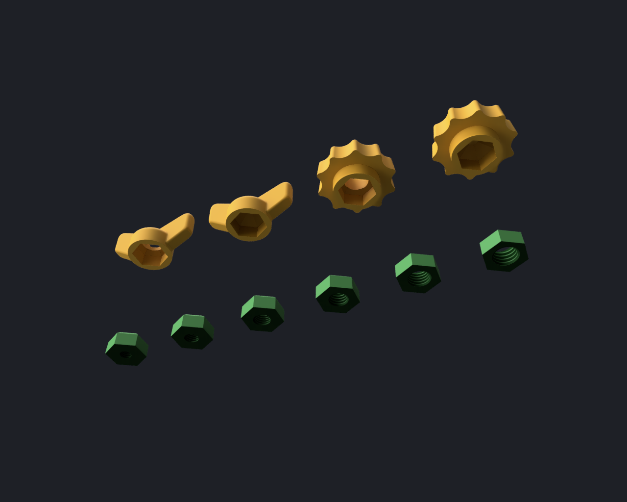 Miniatura 3 do modelo 3D Knobs + M5 to M10 nuts set