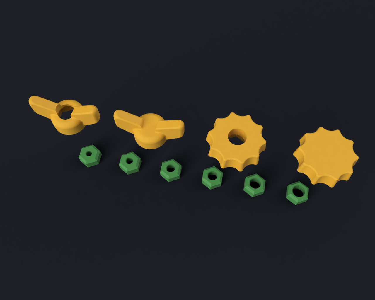 Miniatura 2 do modelo 3D Knobs + M5 to M10 nuts set