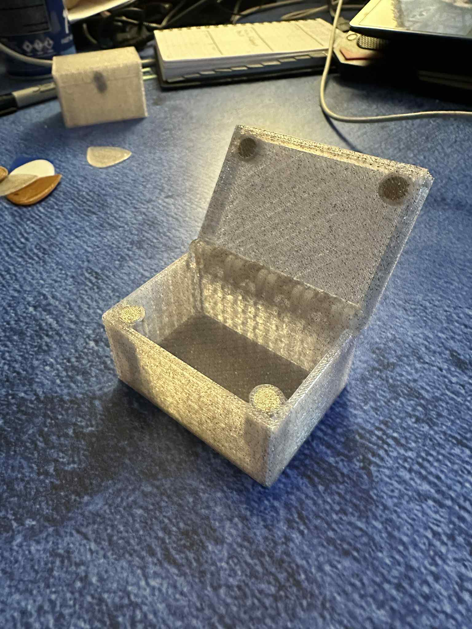 Box with magnet cavities