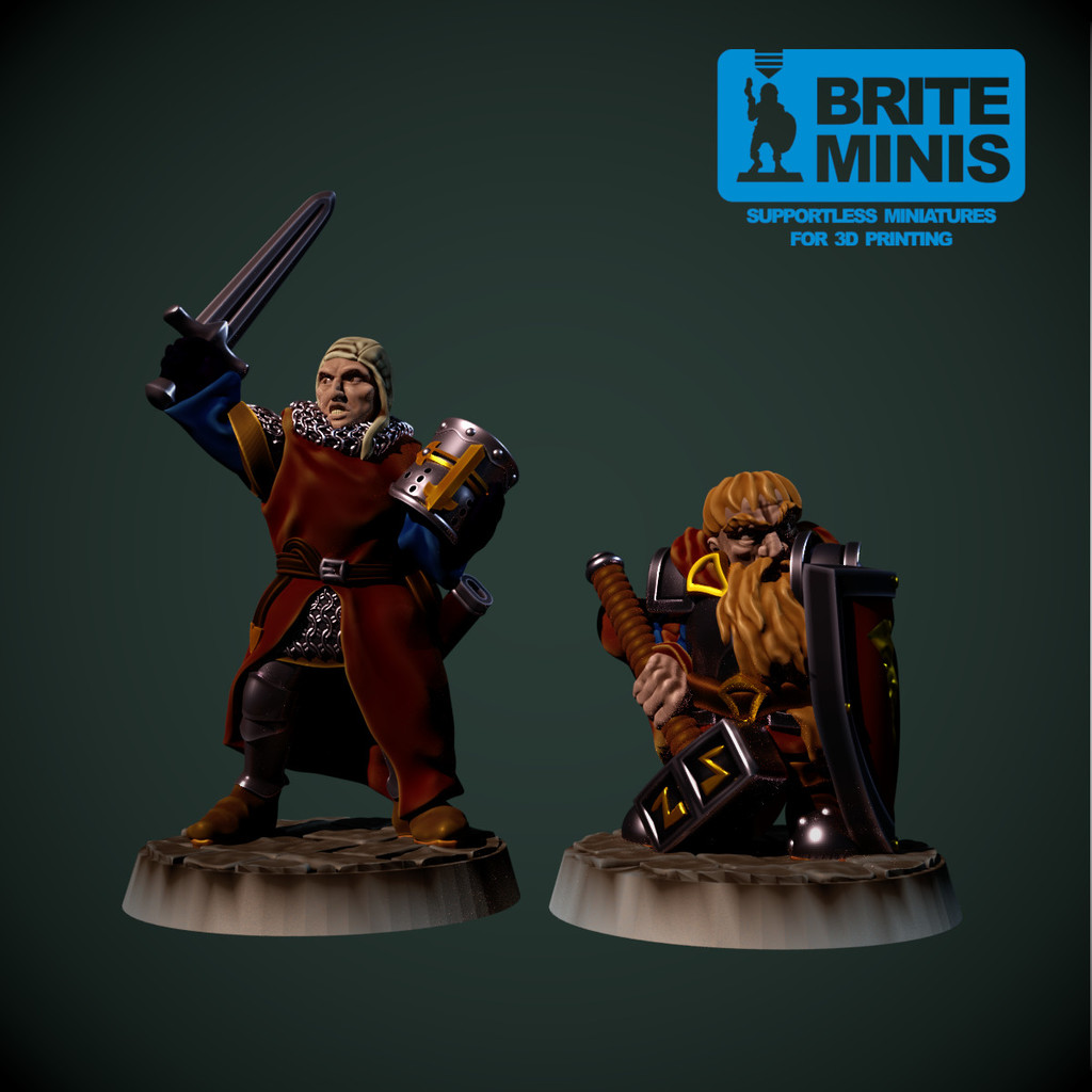 Dwarf Paladin 28mm (supportless, FDM friendly) — 3