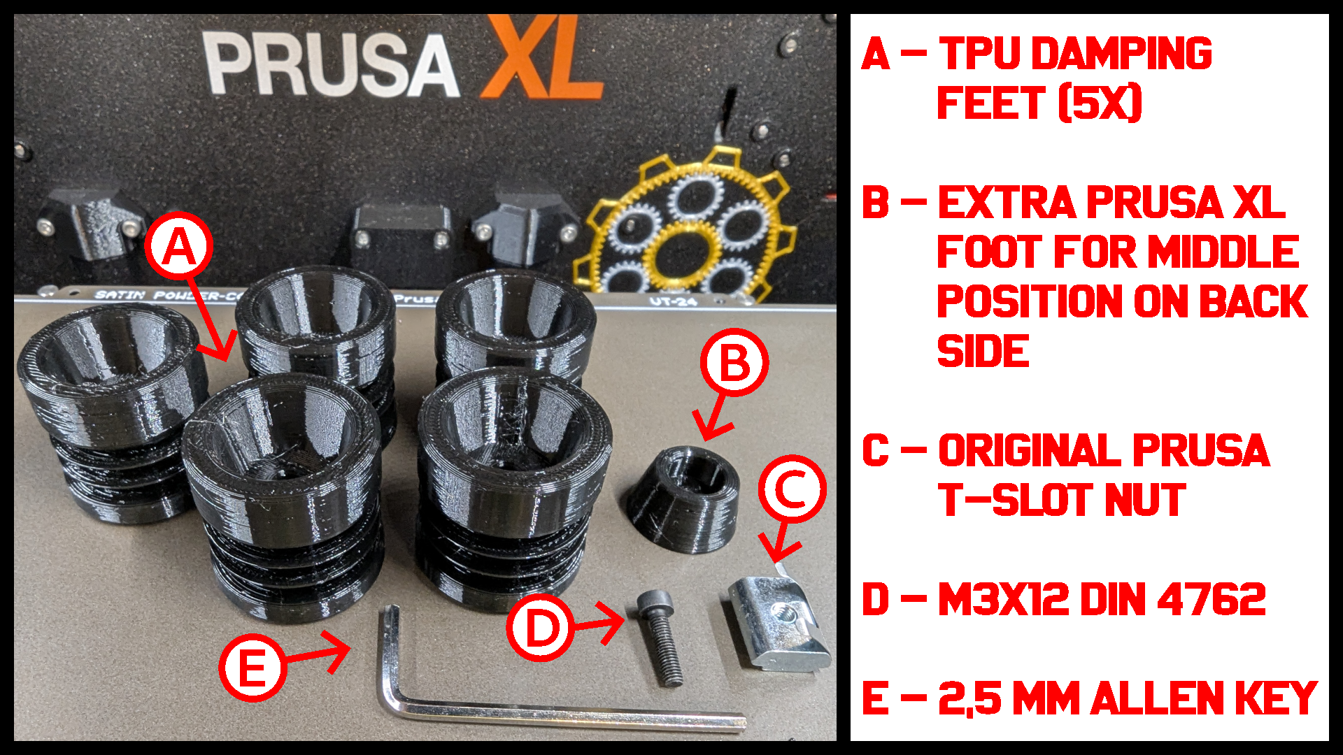 Prusa XL vibration dampening feet TPU