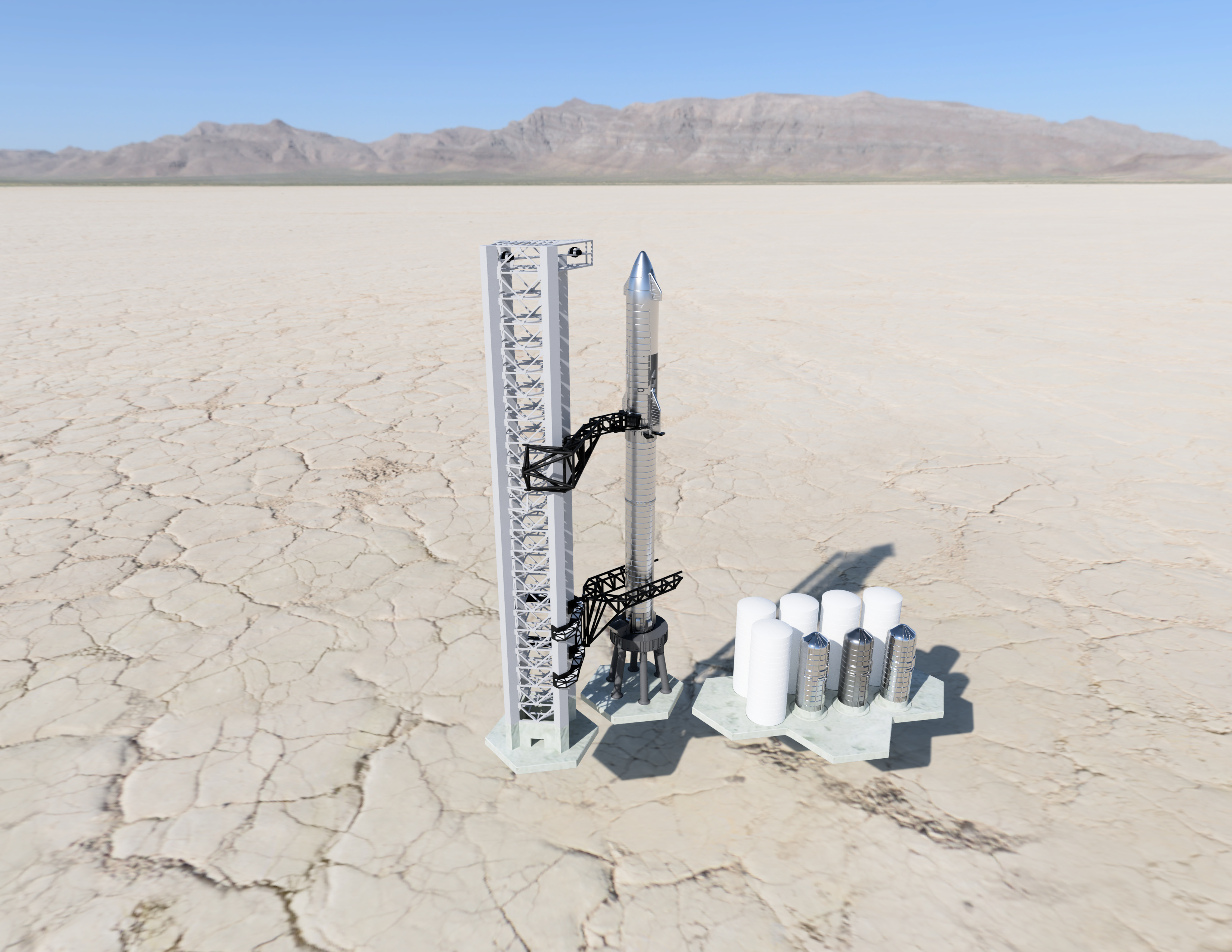 SpaceX Starship Orbital Lauch Tower Mechazilla with GSE Tanks