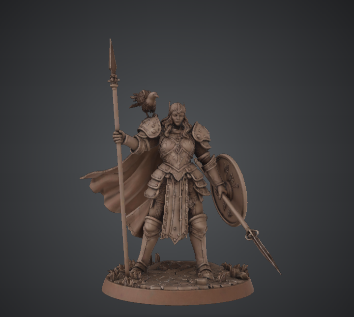 Female Paladin Spear & Shield – Raven Companion Fantasy Knight