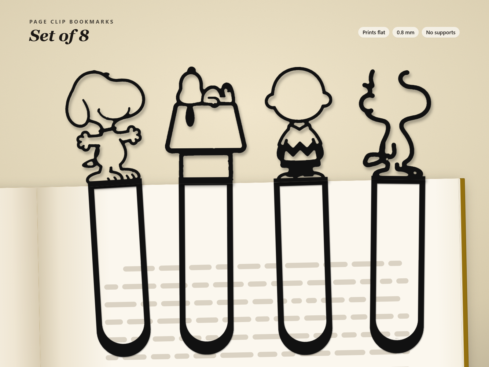 Snoopy Page Clip Bookmarks - Set of 8