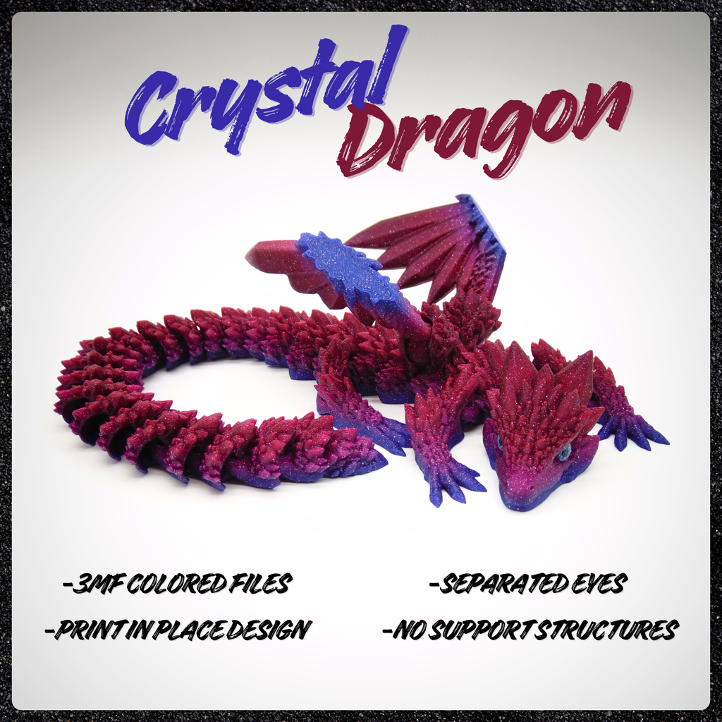 Crystal Dragon - Articulated - Print in Place - Fantasy