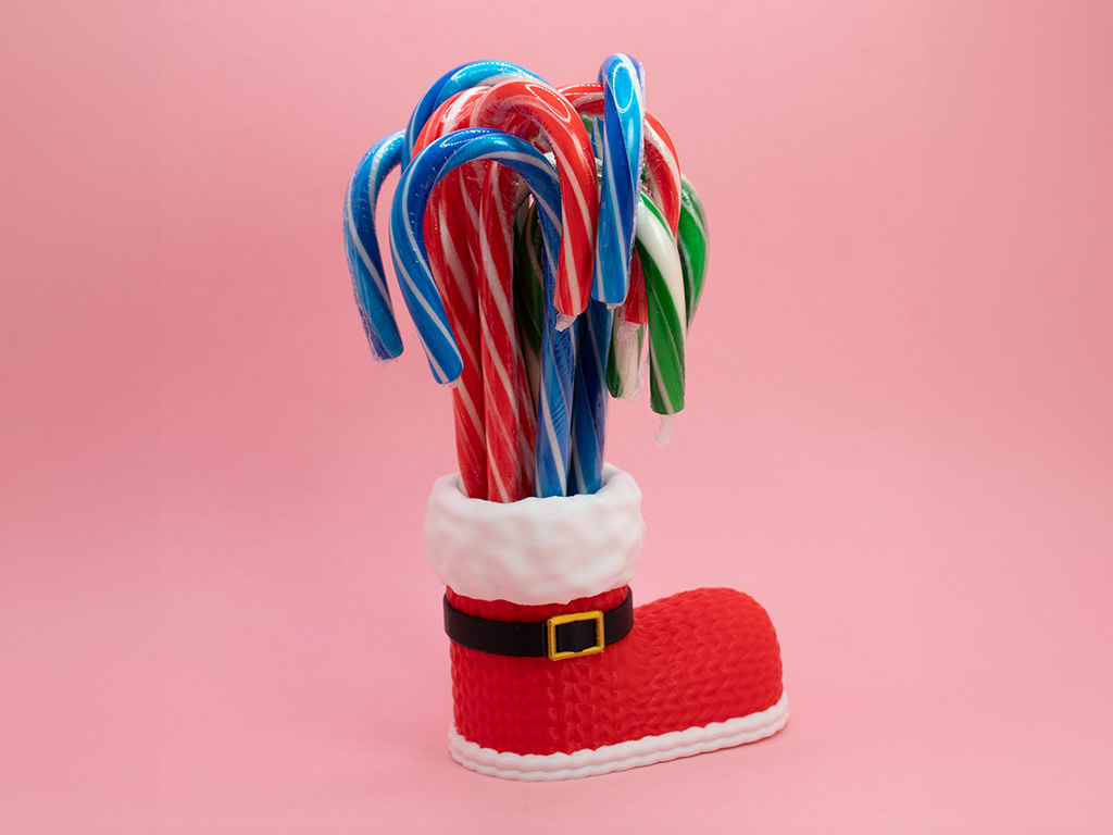 Knitted Christmas Santa Boot Pencil Holder
