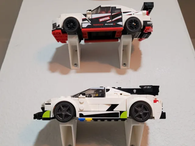 Wall mount compatible with LEGO(r) car models (tilted for viewing), with proper stud sizes that fit snugly