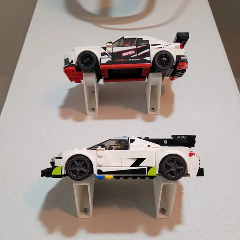 Wall mount compatible with LEGO® car models (tilted for viewing), with proper stud sizes that fit snugly