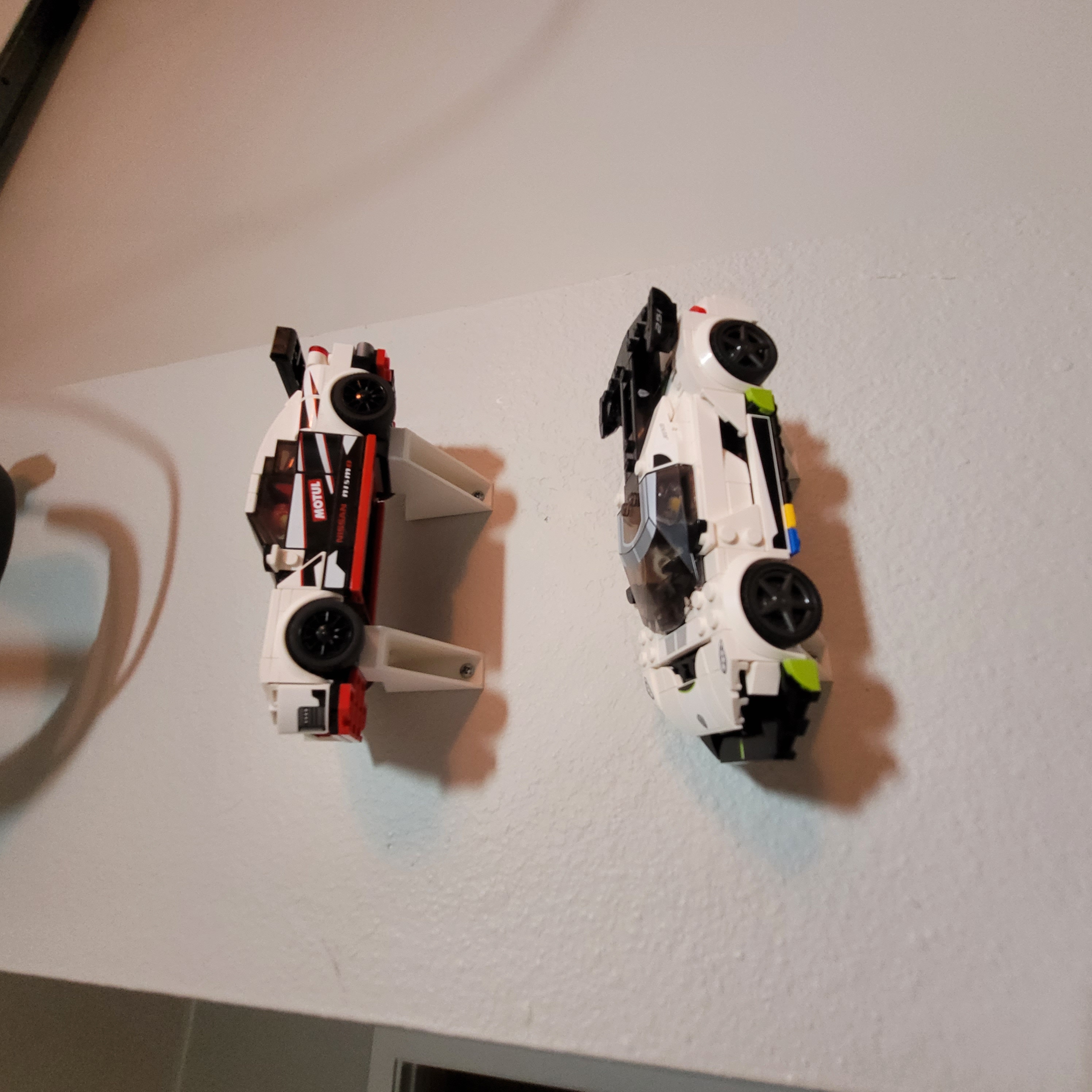 Wall mount compatible with LEGO® car models (tilted for viewing), with ...