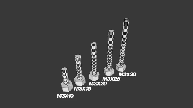 M3 hex screw and nut (M3x10, M3x15, M3x20, M3x25, M3x30)