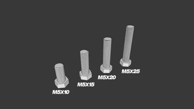 M5 hex screw and nut (M5x10, M5x15, M5x20, M5x25)