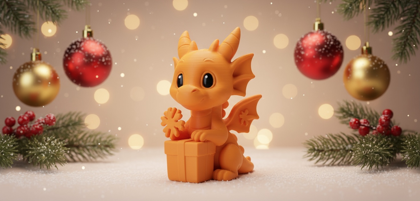 Dragon with Flower Gift Box Holiday Figure