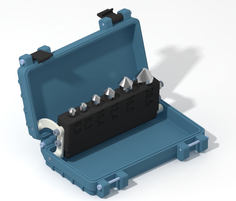 Pop up rugged box for chamfering tools