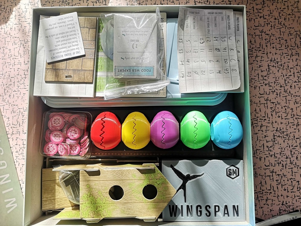 Wingspan boardgame player action cube storage and cube and food