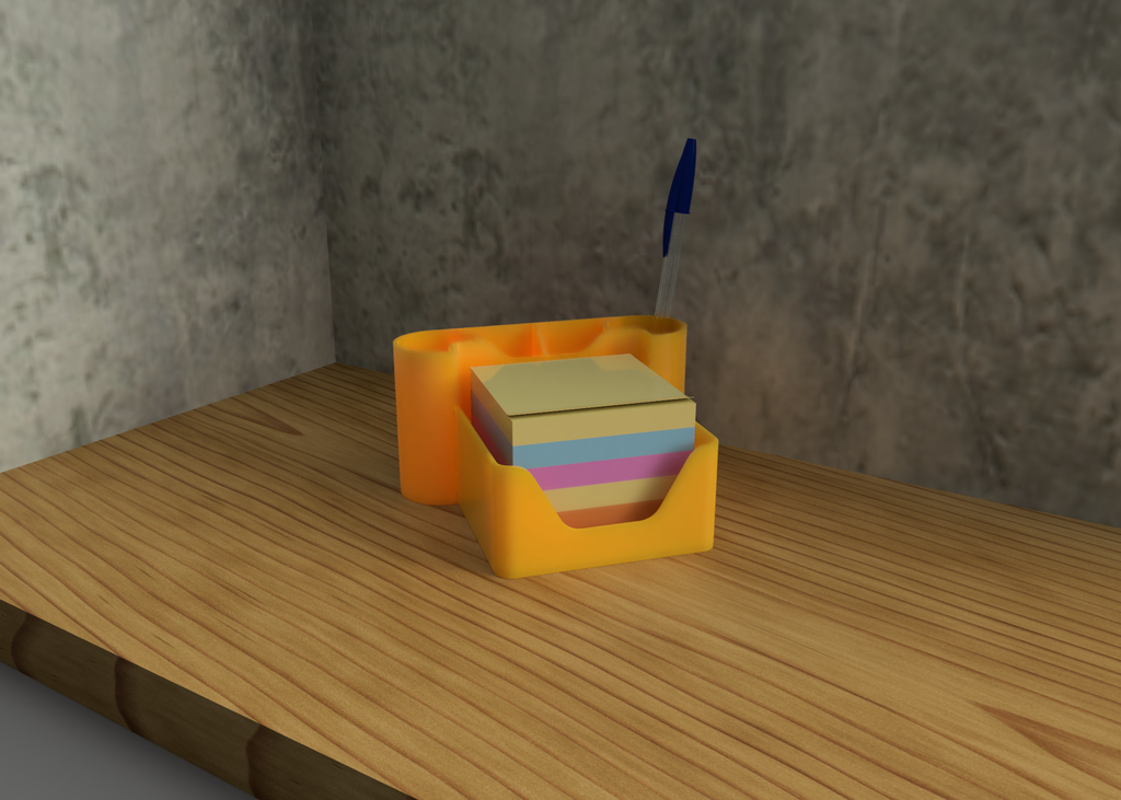 Desk Organizer with Post-it Holder and Dual Pen Slots – 3D Printable