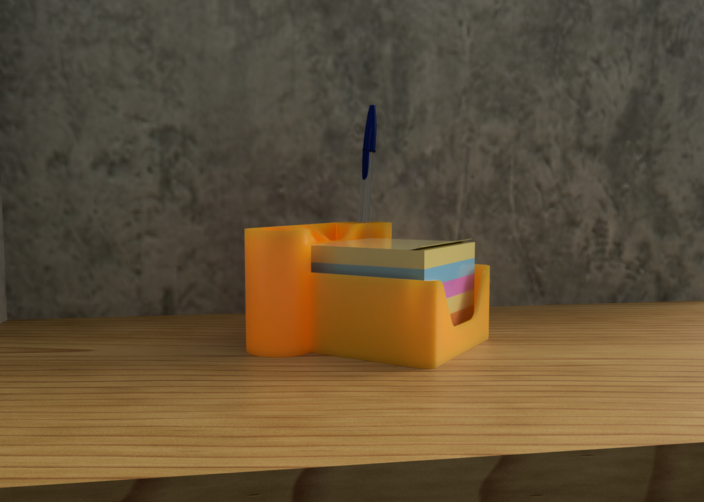 Desk Organizer with Post-it Holder and Dual Pen Slots – 3D Printable