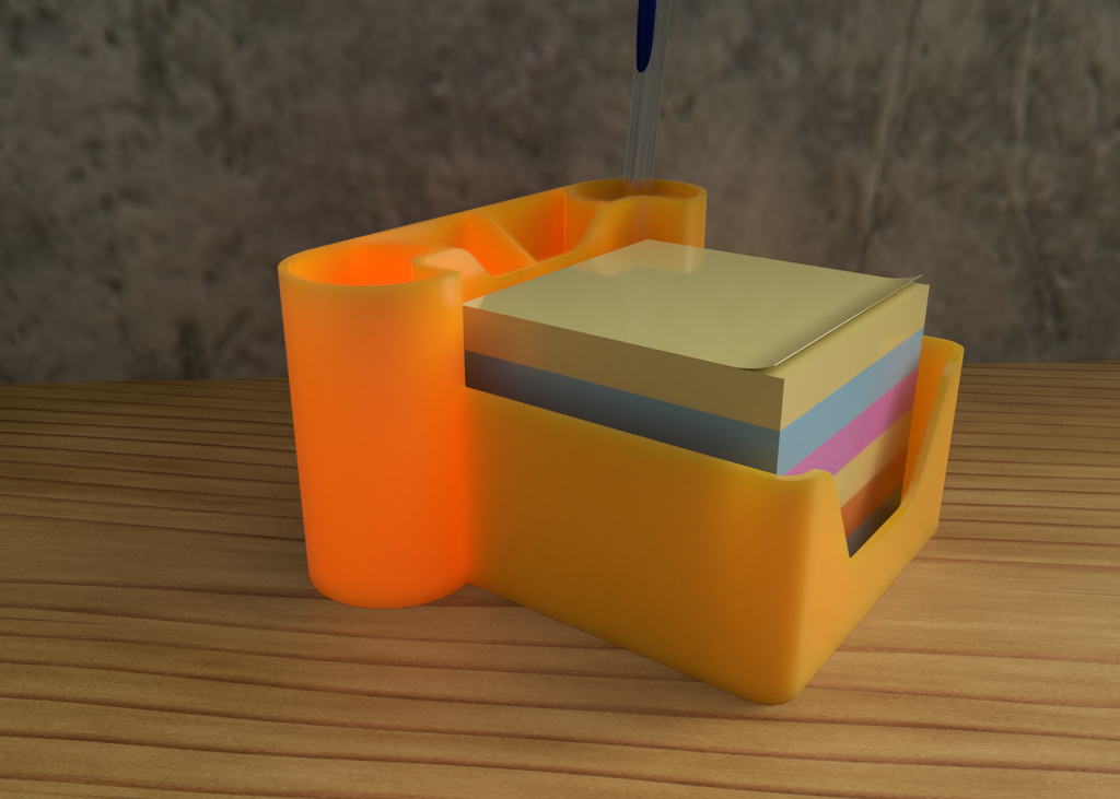 Desk Organizer with Post-it Holder and Dual Pen Slots – 3D Printable