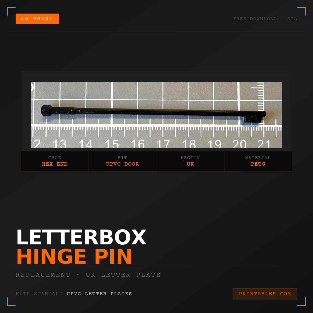 uPVC Letterbox Hinge Pin Replacement - Hex End (UK Door Letter Plate)