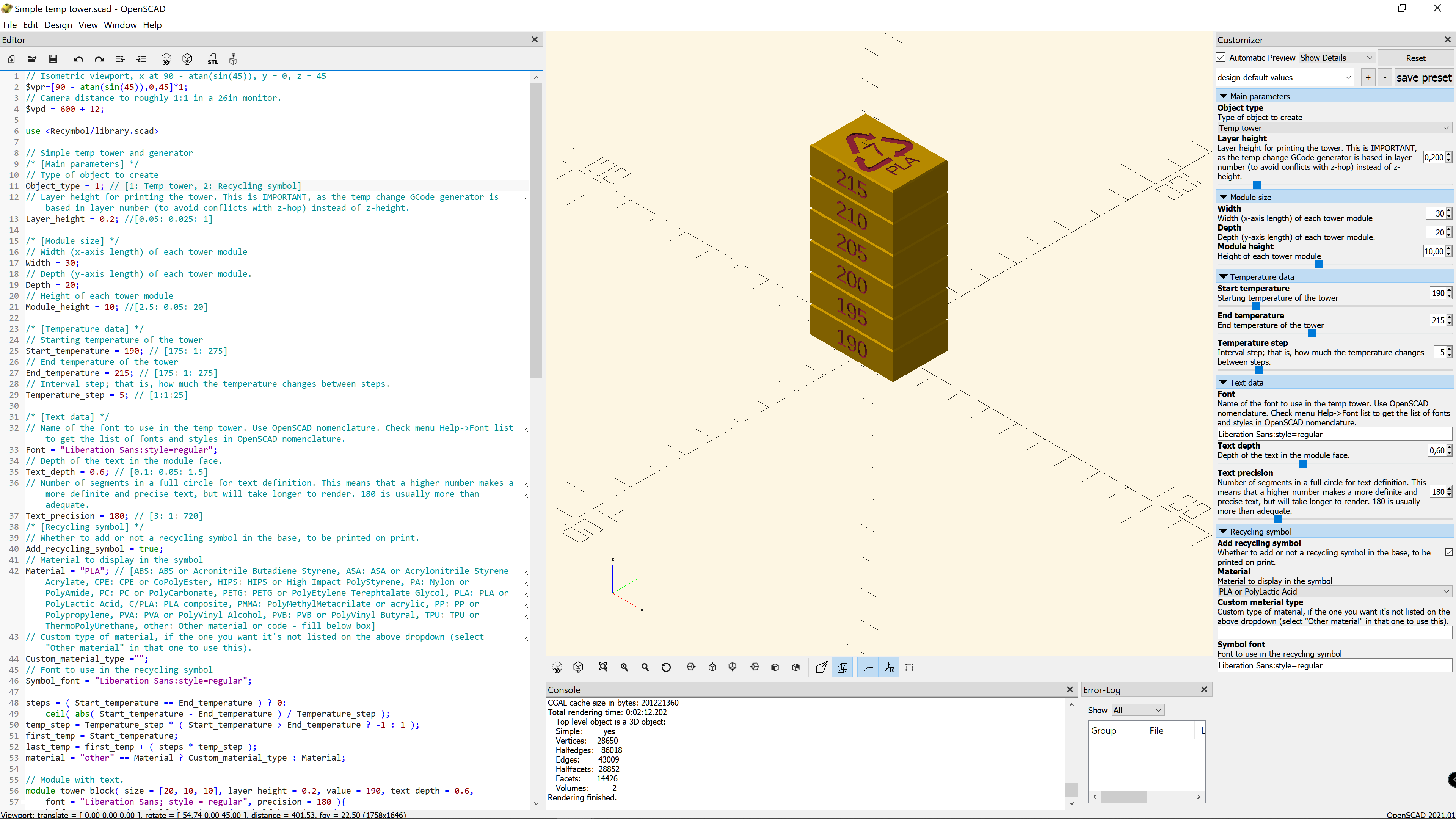 Parametric simple temp tower with GCode generator by Xavier Faraudo
