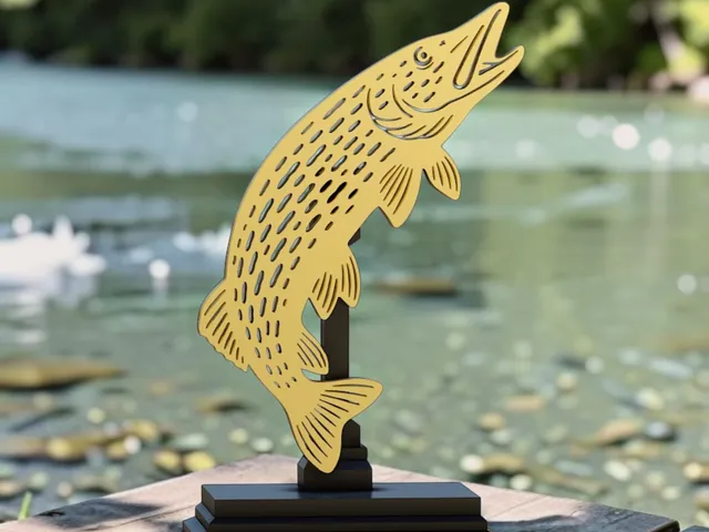 Northern pike (ESOX LUCIUS) fish trophy 2d statue for 3d printing