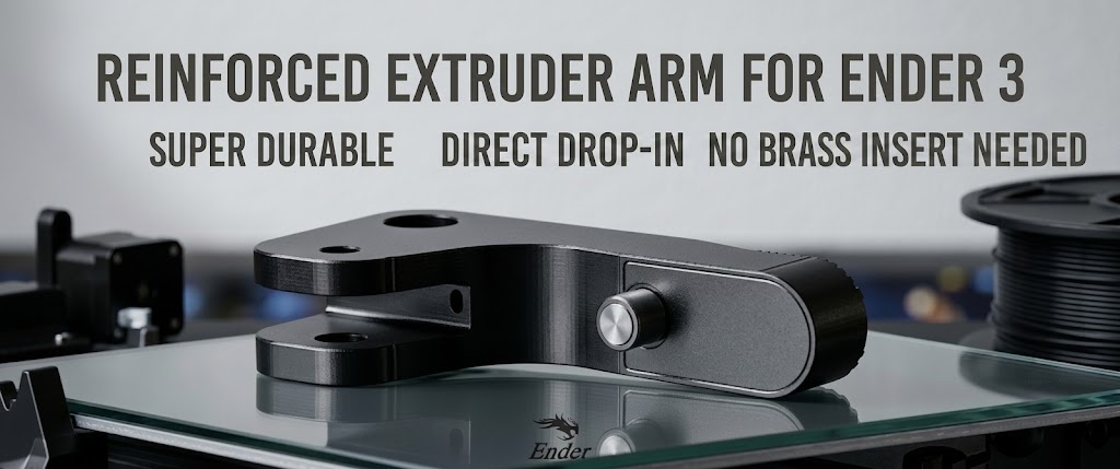 Ender 3 reinforced extruder arm (no brass inserts)