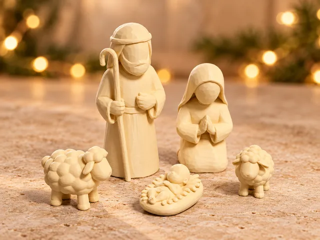 Weihnachtskrippe – 5-teiliges Krippenset - Holz Optik