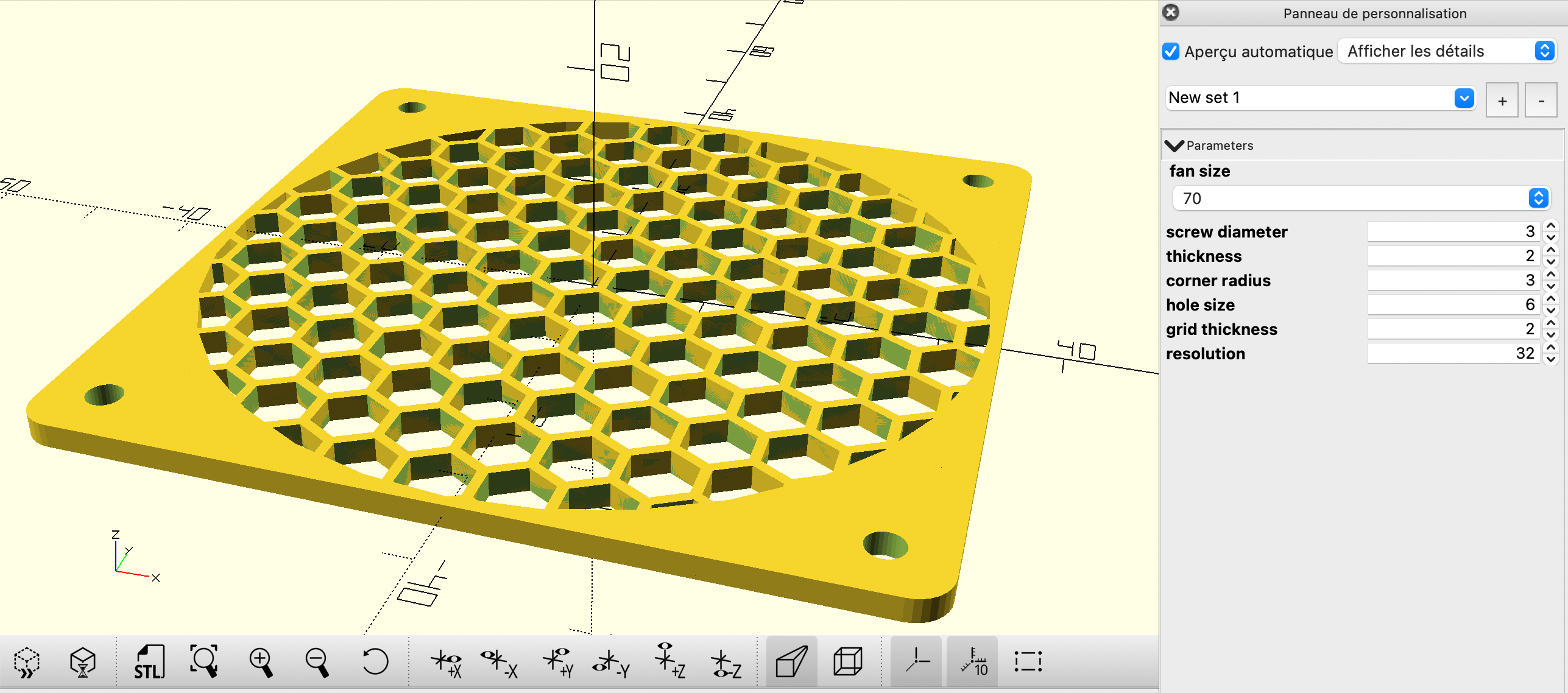 Parametric fan grill (40 to 140mm)