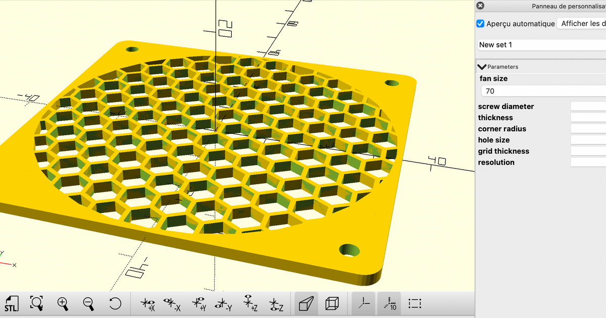 Parametric fan grill (40 to 140mm) by jfoucher Download free STL