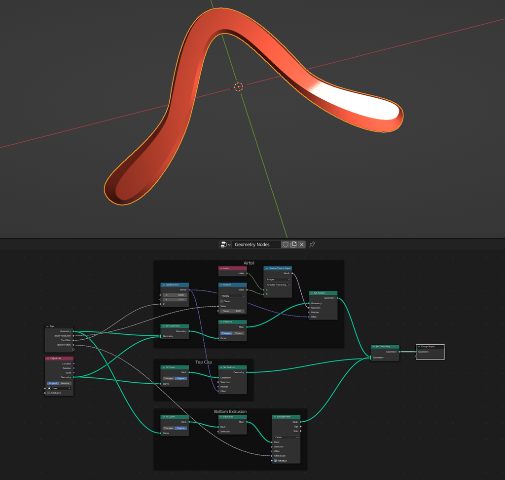 Parametric Boomerang in Blender and Geometry Nodes