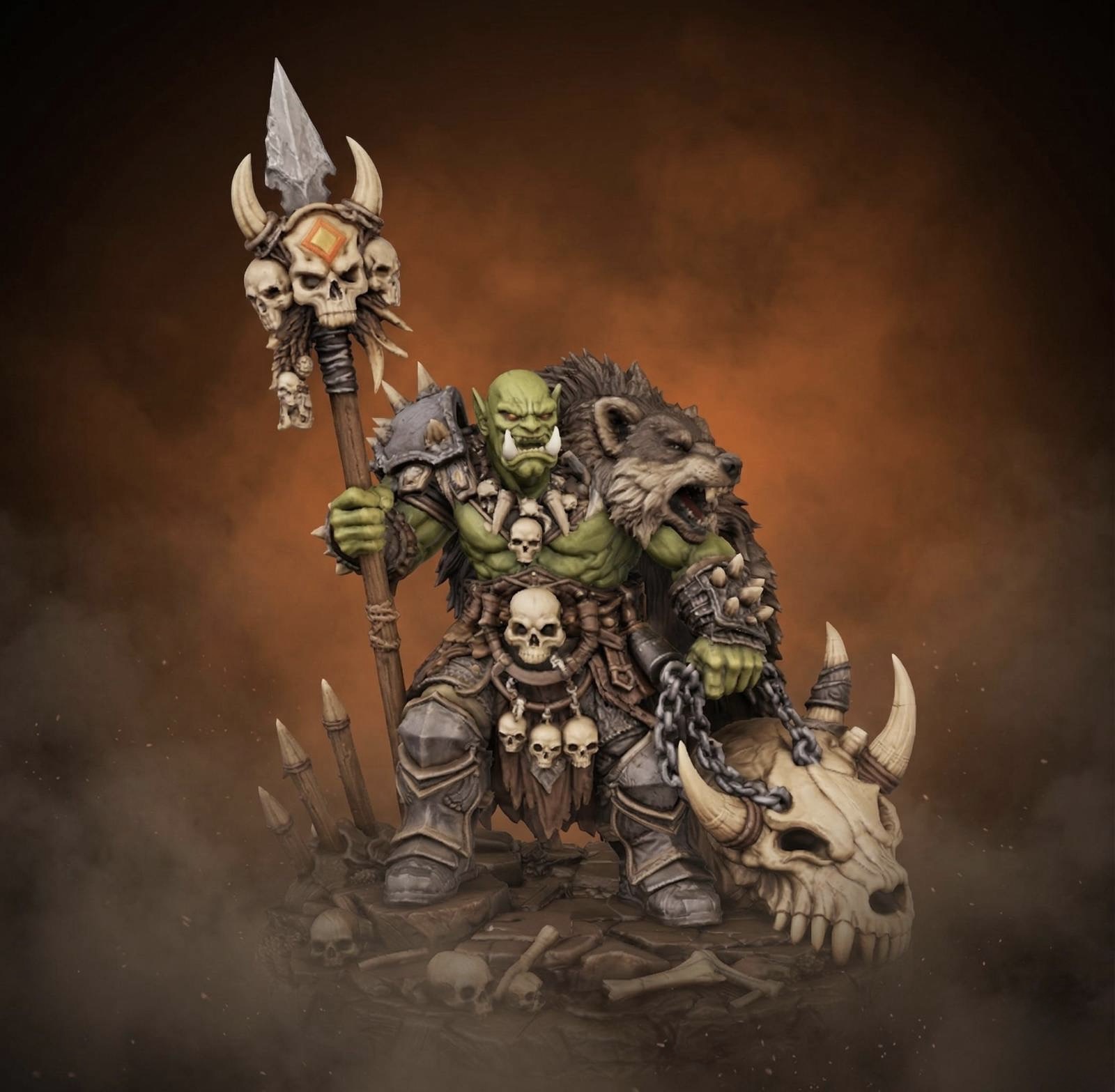Bloodbound Realms – Orc – Beastmaster (Dark Fantasy 3D Printable Miniature STL)
